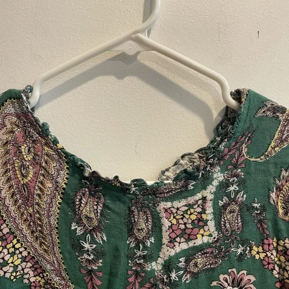 Wonderly Green Floral Women's Paisley Tiered Boho Top Sz 2X Tunic Dress Prairie